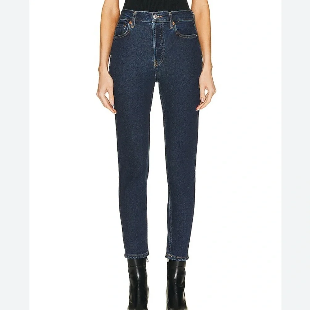 RE/DONE 90's High Rise Ankle Crop Jean Size 25 Women Button Fly In Dark Rinse